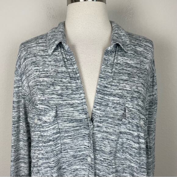 Standard James Perse Gray White Space Dye Knit Button Up Top 4 (XL) - Picture 3 of 8